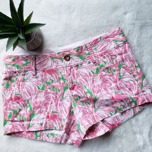 Lilly Pulitzer Walsh Shorts Sz 0 Prep Green Pink Colony Small Flamingos NWOT